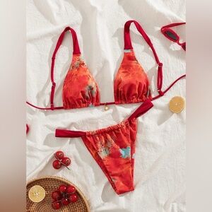 SHEIN Spaghetti Strap Seashell Pendant Top And Thong Bikini 2 Pieces Set